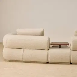 Elio Pearl Beige Fabric 4 Pieces Modular Sofa with Ottoman Table with Charger