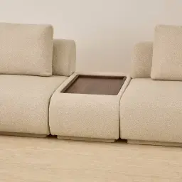 Elio Pearl Beige Fabric 7 Pieces Modular Corner Sofa with Ottoman Tables and Left and Right Arm
