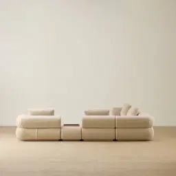 Elio Pearl Beige Fabric 7 Pieces Modular Corner Sofa with Ottoman Tables and Left and Right Arm