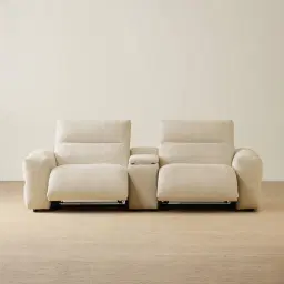 Mathias Pearl Beige Fabric 2 Pieces Modular Dual Electric Recliner with Console