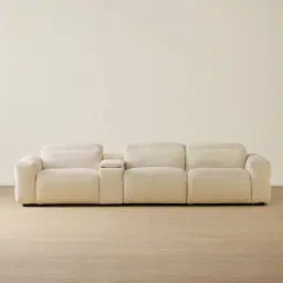 Mathias Pearl Beige Fabric 3 Pieces Modular Dual Electric Recliner with Console