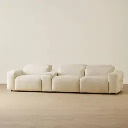 Mathias Pearl Beige Fabric 3 Pieces Modular Dual Electric Recliner with Console