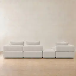 Riviera III Chalk White Chenille Fabric Modular Sofa