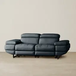 Elena Night Blue Leather 2-Seater Electric Recliner - Black Legs