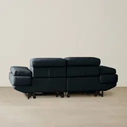 Elena Night Blue Leather 2-Seater Electric Recliner - Black Legs