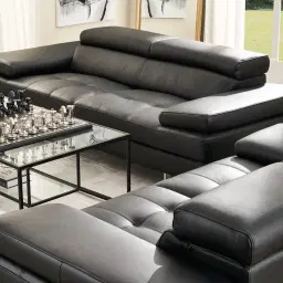 Lennox Warm Stone Grey Leather 3-Seater Sofa - Black Legs