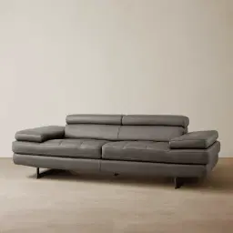 Lennox Warm Stone Grey Leather 3-Seater Sofa - Black Legs