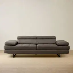 Lennox Warm Stone Grey Leather 3-Seater Sofa - Black Legs