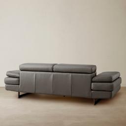 Lennox Warm Stone Grey Leather 3-Seater Sofa - Black Legs