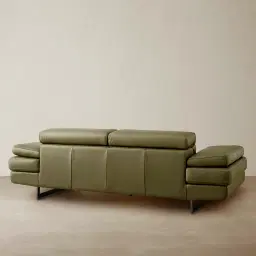 Lennox Garden Green Leather 3-Seater Sofa - Black Legs