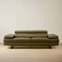 Lennox Garden Green Leather 3-Seater Sofa - Black Legs