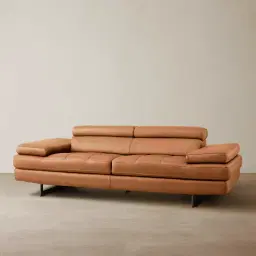 Lennox Savannah Brown Leather 3-Seater Sofa - Black Legs