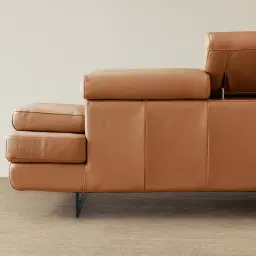 Lennox Savannah Brown Leather 3-Seater Sofa - Black Legs