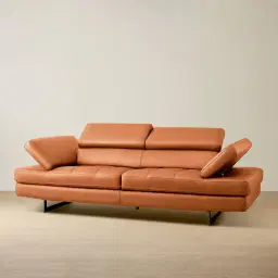 Lennox Savannah Brown Leather 3-Seater Sofa - Black Legs