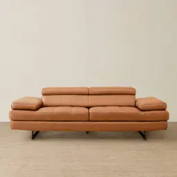 Lennox Savannah Brown Leather 3-Seater Sofa - Black Legs