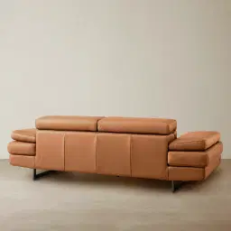 Lennox Savannah Brown Leather 3-Seater Sofa - Black Legs