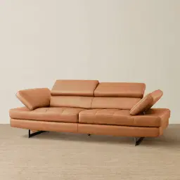 Lennox Savannah Brown Leather 3-Seater Sofa - Black Legs