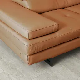 Lennox Savannah Brown Leather 3-Seater Sofa - Black Legs