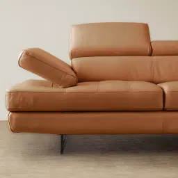 Lennox Savannah Brown Leather 3-Seater Sofa - Black Legs