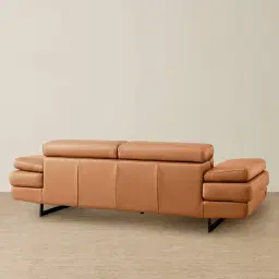 Lennox Savannah Brown Leather 3-Seater Sofa - Black Legs