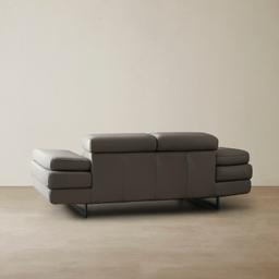 Lennox Warm Stone Grey Leather 2-Seater Sofa - Black Legs