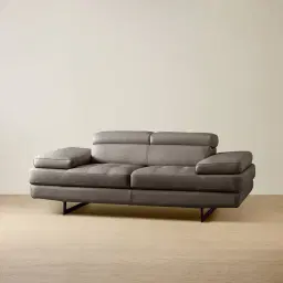 Lennox Warm Stone Grey Leather 2-Seater Sofa - Black Legs