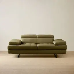 Lennox Garden Green Leather 2-Seater Sofa - Black Legs