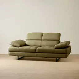 Lennox Garden Green Leather 2-Seater Sofa - Black Legs