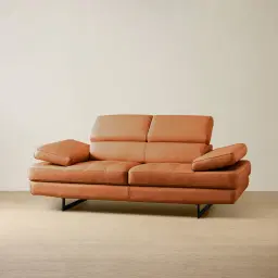 Lennox Savannah Brown Leather 2-Seater Sofa - Black Legs