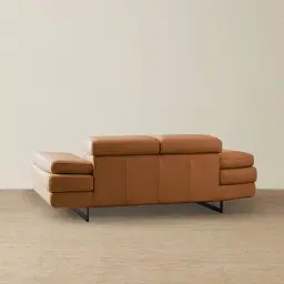 Lennox Savannah Brown Leather 2-Seater Sofa - Black Legs