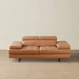 Lennox Savannah Brown Leather 2-Seater Sofa - Black Legs