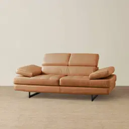 Lennox Savannah Brown Leather 2-Seater Sofa - Black Legs