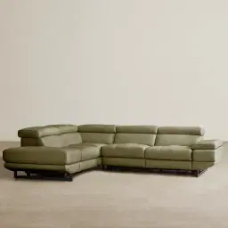 Alessia Garden Green Leather Dual Electric Recliner Lounge - Left - Black Legs