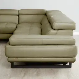 Alessia Garden Green Leather Dual Electric Recliner Lounge - Left - Black Legs