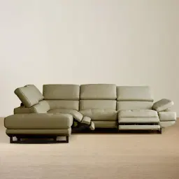 Alessia Garden Green Leather Dual Electric Recliner Lounge - Left - Black Legs