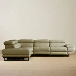 Alessia Garden Green Leather Dual Electric Recliner Lounge - Left - Black Legs