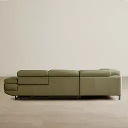 Alessia Garden Green Leather Dual Electric Recliner Lounge - Left - Black Legs