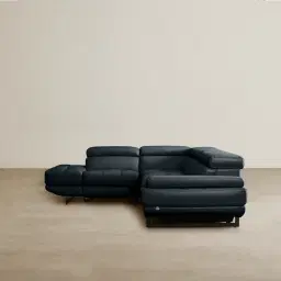 Alessia Night Blue Leather Dual Electric Recliner Lounge - Left - Black Legs