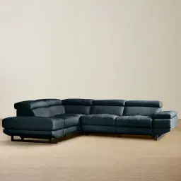 Alessia Night Blue Leather Dual Electric Recliner Lounge - Left - Black Legs