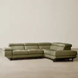 Alessia Garden Green Leather Dual Electric Recliner Lounge - Right - Black Legs