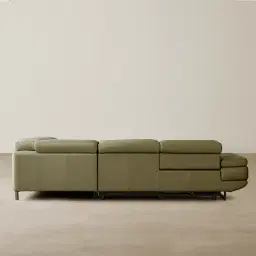 Alessia Garden Green Leather Dual Electric Recliner Lounge - Right - Black Legs