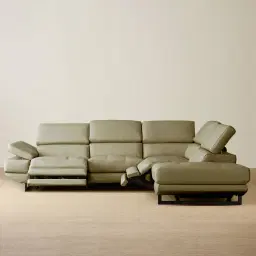 Alessia Garden Green Leather Dual Electric Recliner Lounge - Right - Black Legs