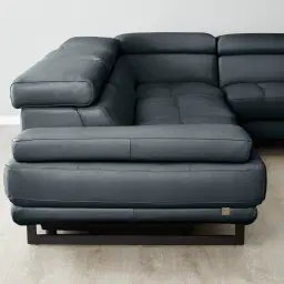 Alessia Night Blue Leather Dual Electric Recliner Lounge - Right - Black Legs