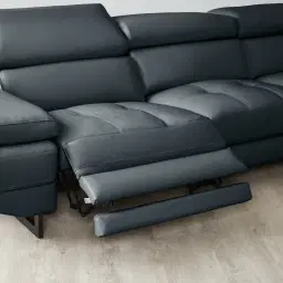 Alessia Night Blue Leather Dual Electric Recliner Lounge - Right - Black Legs