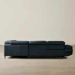 Alessia Night Blue Leather Dual Electric Recliner Lounge - Right - Black Legs