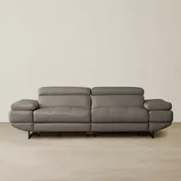 Elena Warm Stone Grey Leather 3-Seater Electric Recliner - Black Legs