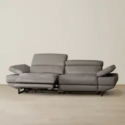 Elena Warm Stone Grey Leather 3-Seater Electric Recliner - Black Legs