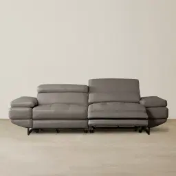Elena Warm Stone Grey Leather 3-Seater Electric Recliner - Black Legs