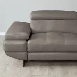 Elena Warm Stone Grey Leather 3-Seater Electric Recliner - Black Legs