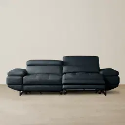 Elena Night Blue Leather 3-Seater Electric Recliner - Black Legs